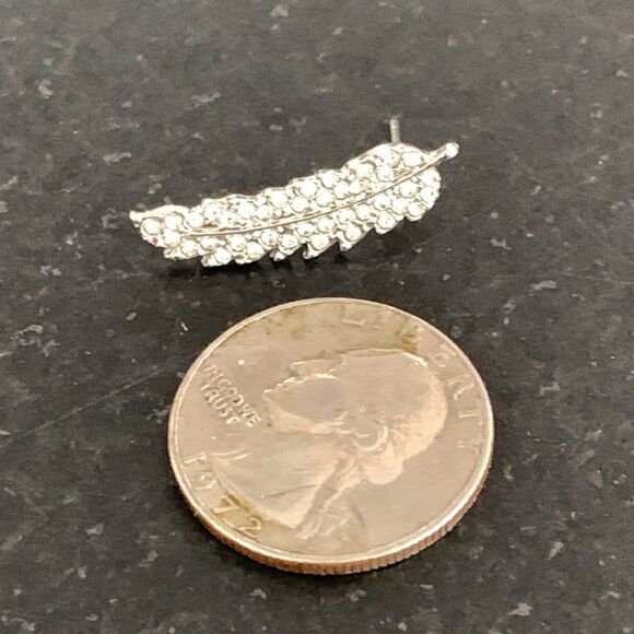 Sparkly Feather Ear Crawler Silver Tone Earrings, Angel Wings, Leaf Studs Gift - Picture 8 of 10